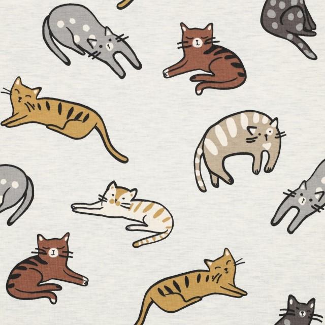 Stoff Jersey, melange cats ecru