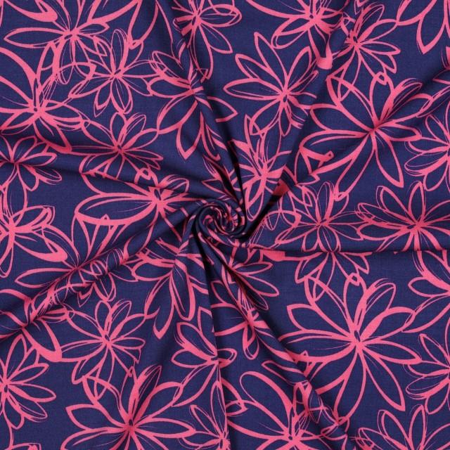 Stoff Rosella stretch, flowers navy - 0