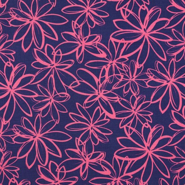 Stoff Rosella stretch, flowers navy