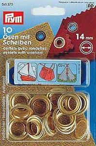 PRYM ÖSEN UND SCHEIBEN MESSING 14MM GOLDFARBIG, KARTE A 10 STK.