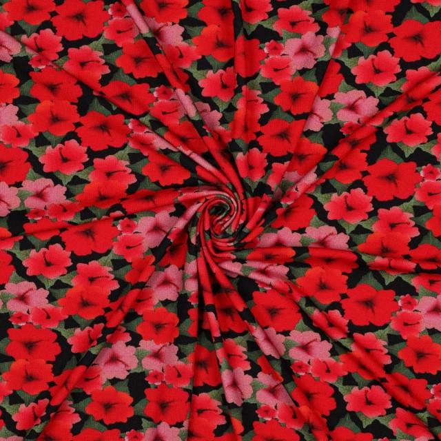 Stoff Jersey digital flowers red - 3