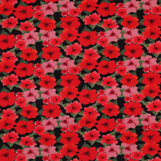 Stoff Jersey digital flowers red