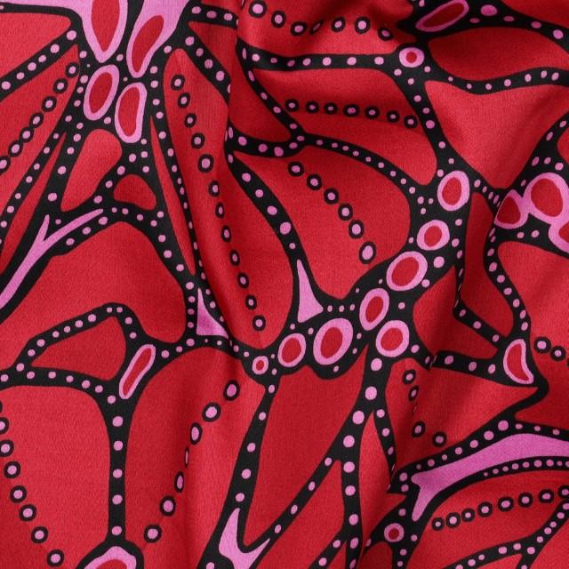 Stoff Cotton satin, flowers dark red - 1