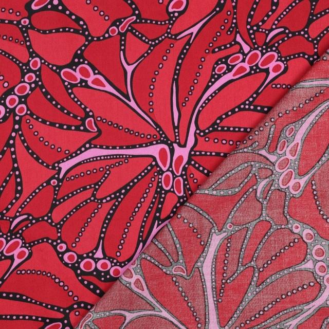 Stoff Cotton satin, flowers dark red - 0