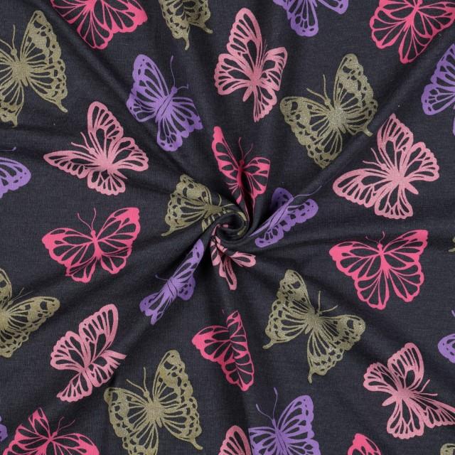Stoff Jersey Melange Butterflies Glitter - 0