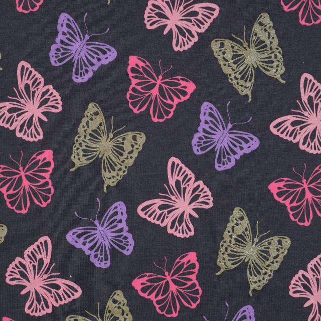 Stoff Jersey Melange Butterflies Glitter