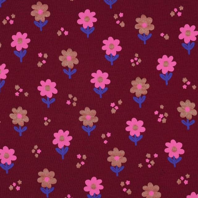 Stoff Jersey Glitter Flowers