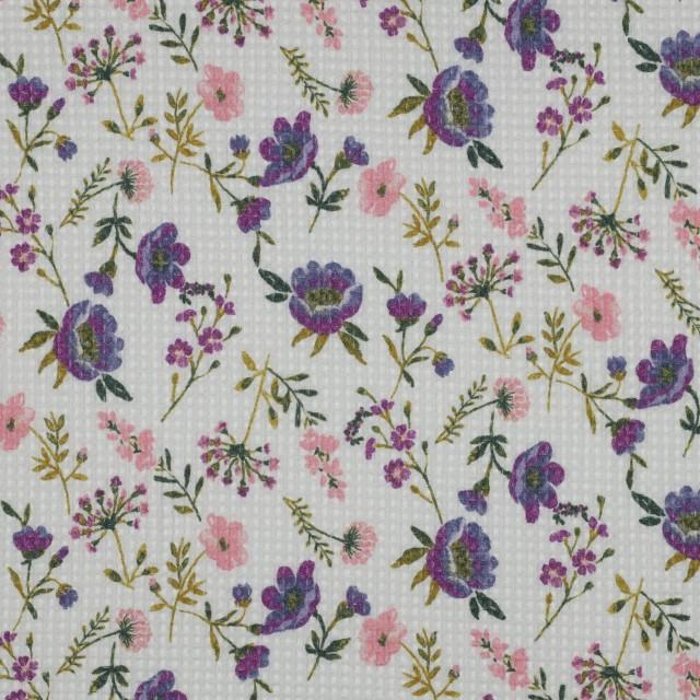 Stoff Baumwolle Waffel Digital Flowers