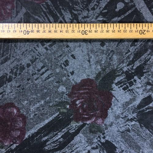 Stoff Wolle bedruckt Floral, grau