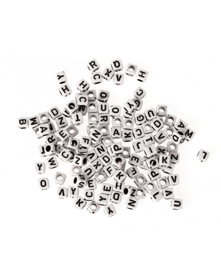 Kunststoff-Würfel mit Loch Alphabet schwarz/weiss