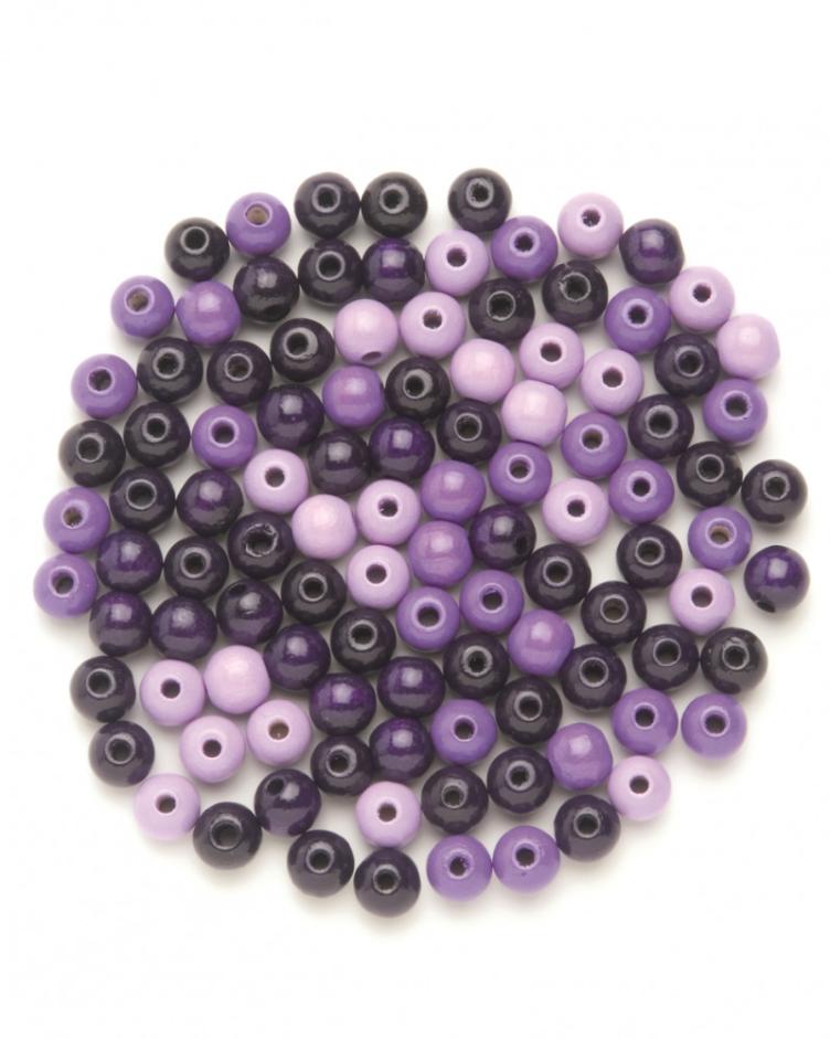 Holzperlen 6mm 118stk, lila-mix