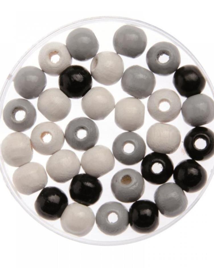Holzperle 10mm schwarz / grau / weiss