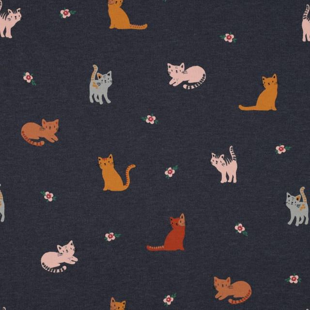 Stoff Jersey Katzen, Indigo