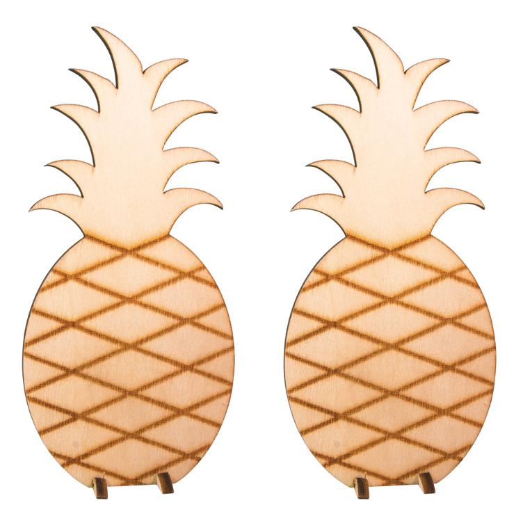 Holz-Ananas FSC 100% zum Stellen, 4,7x10cm, Motiv 1seitig, SB-Btl 2Stück