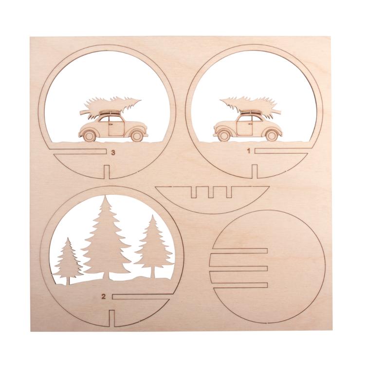 Holz-Steckteil Auto+Baum, FSCMixCred, 9,5cm ø, natur, 5-tlg. - 2