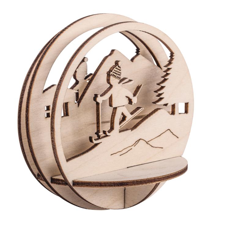 Holz-Steckteil Skifahrer, FSCMixCred, 9,5cm ø, natur, 5-tlg.