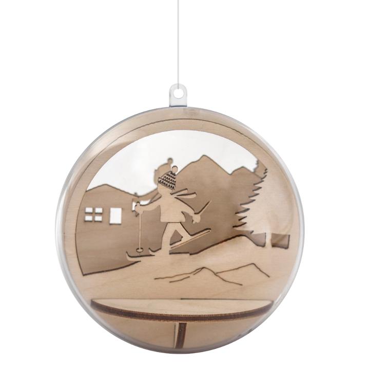 Holz-Steckteil Skifahrer, FSCMixCred, 9,5cm ø, natur, 5-tlg. - 1