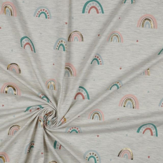Stoff Jersey Foil Rainbow, ecru - 0