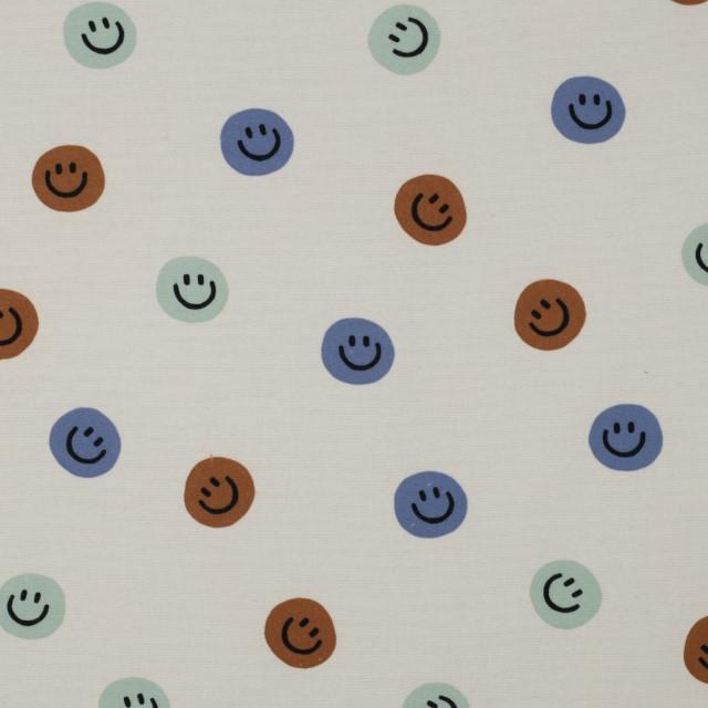 Stoff Baumwolle Flanell Happy Faces Off White