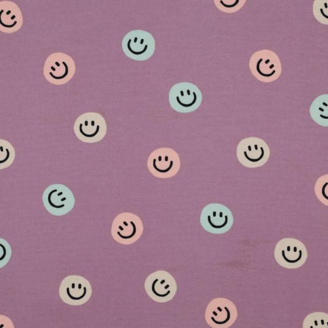 Stoff Baumwolle Flanell Happy Faces Lavender