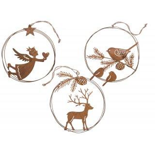 Drahtkranz Weihnachten, Vogel rost 14x13x0,5cm