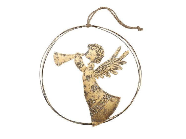Metallkranz mit Hänger, Engel antik gold