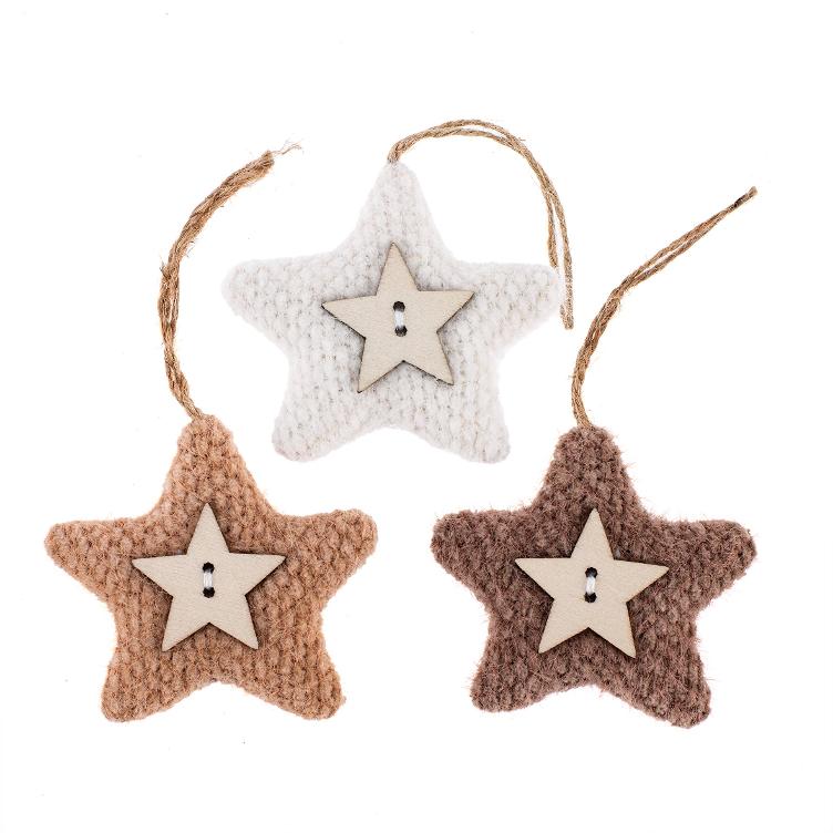 Stoffstern creme/braun 3 Stück
