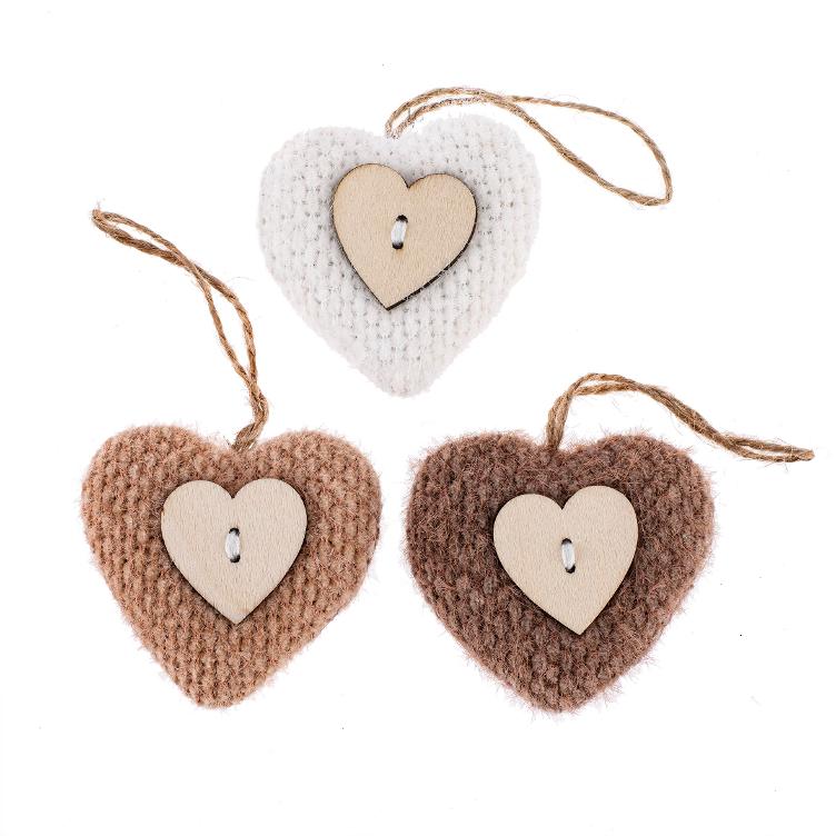 Stoffherz creme/braun 3 Stück