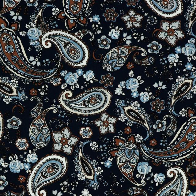 Stoff Viskose Poplin Stretch Paisley