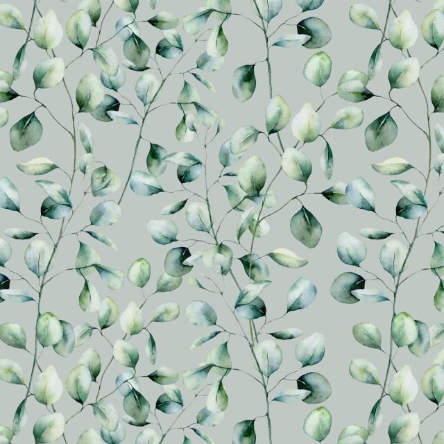 Stoff French Terry Digital Leaves, mint