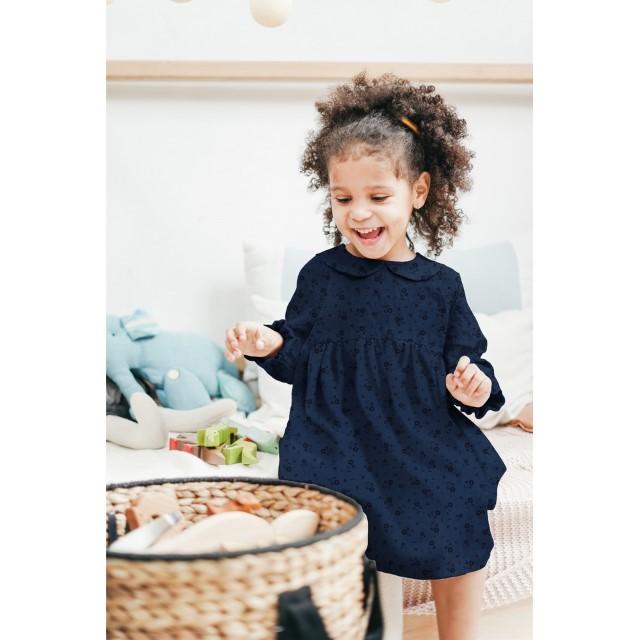 Stoff Babycord Glitter Small Flowers blau/gold - 1