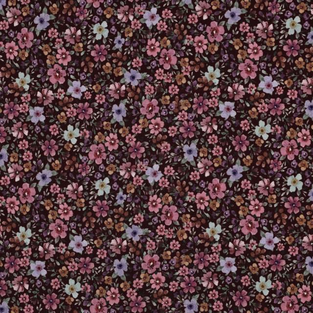 Stoff Jersey Digital Blumen bordeaux