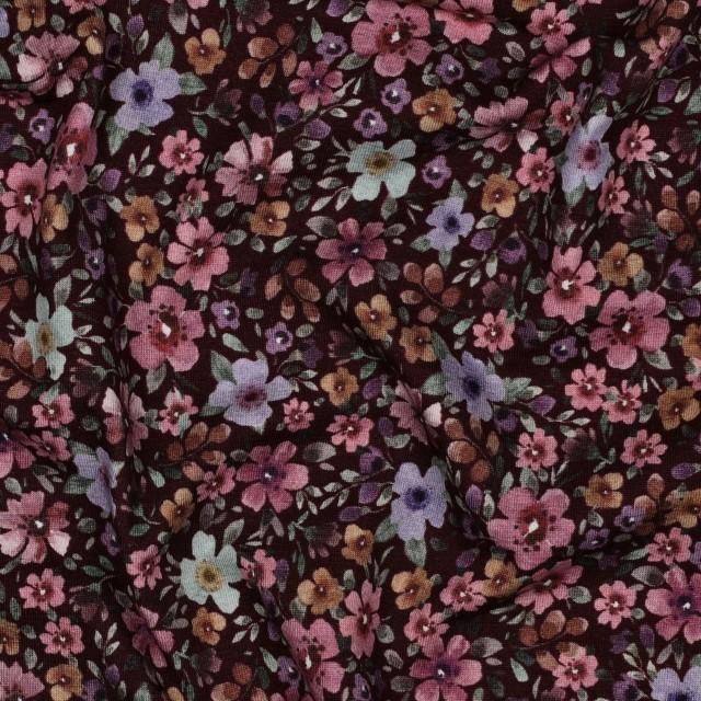 Stoff Jersey Digital Blumen bordeaux - 0