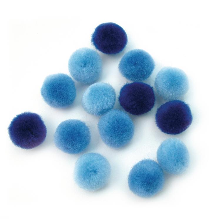 Pompons, blau sortiert, 15 mm