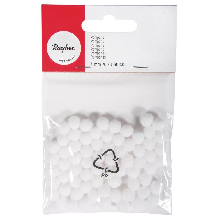 Pompons, weiß, 7 mm, 70 Stück
