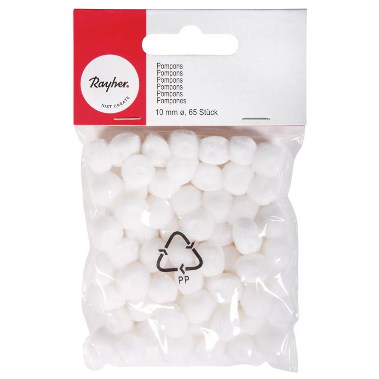 Pompons, weiß, 10 mm,