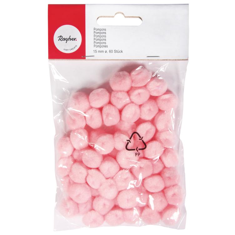 Pompons rosé, 15 mm, 60 Stück