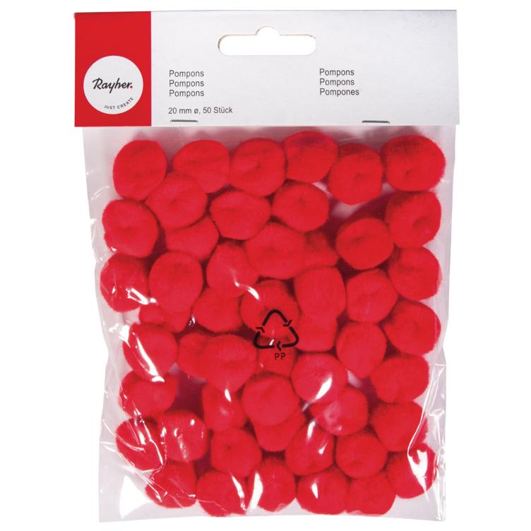 Pompons rot, 20 mm, 50 Stück