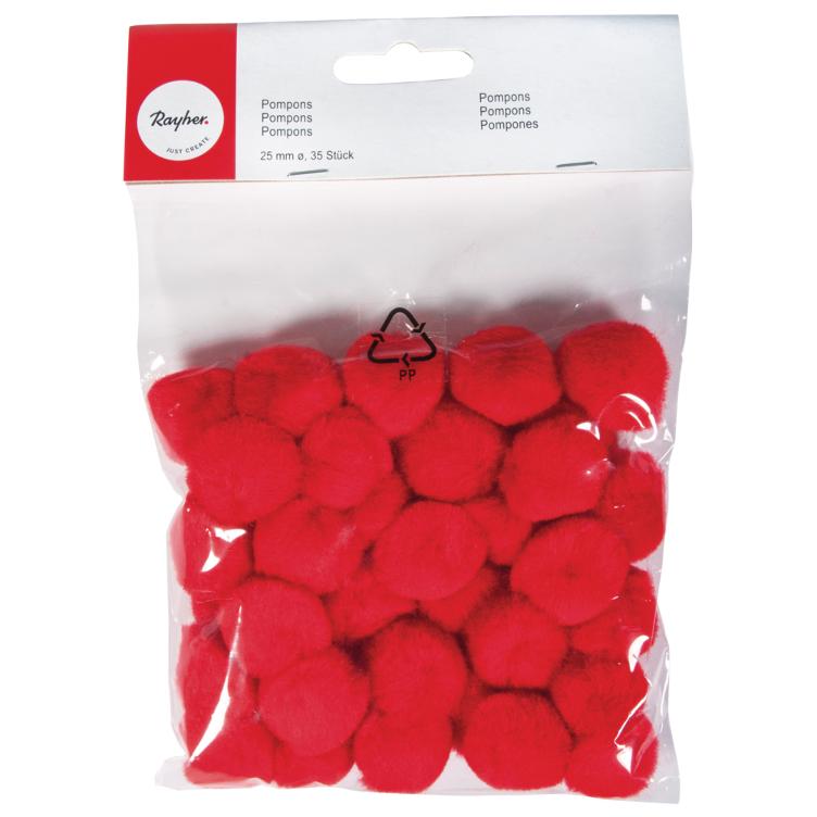 Pompons rot, 25 mm, 35 Stück