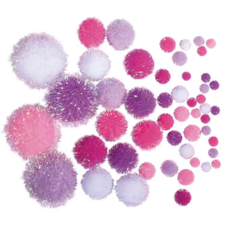 Metallic-Pompons,sortiert, pink-weiß, Farben+Größen sortiert, SB-Btl 50Stück