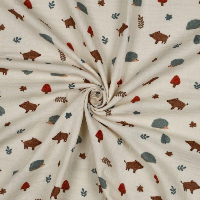 Stoff Musselin Waldtiere natur - 2