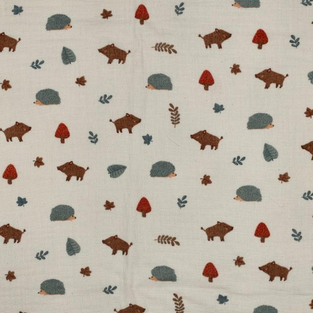 Stoff Musselin Waldtiere natur - 1