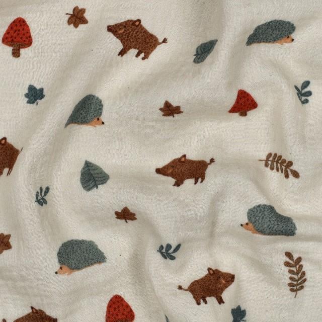 Stoff Musselin Waldtiere natur
