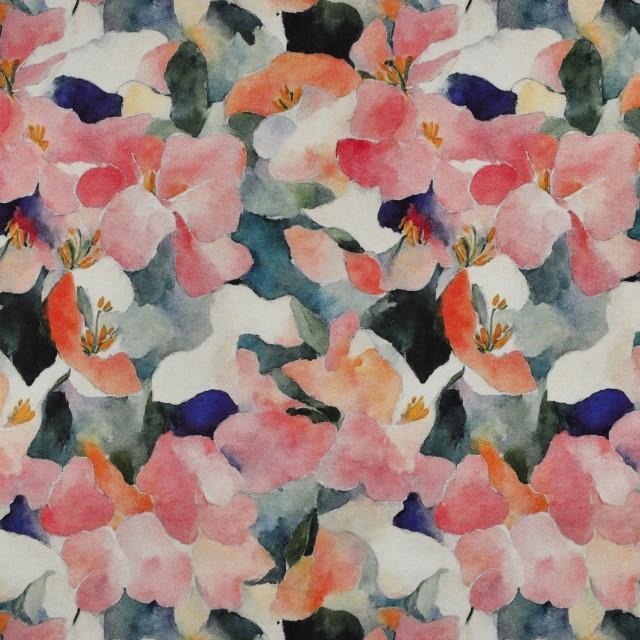 Stoff Viskose Satin Flower Peach