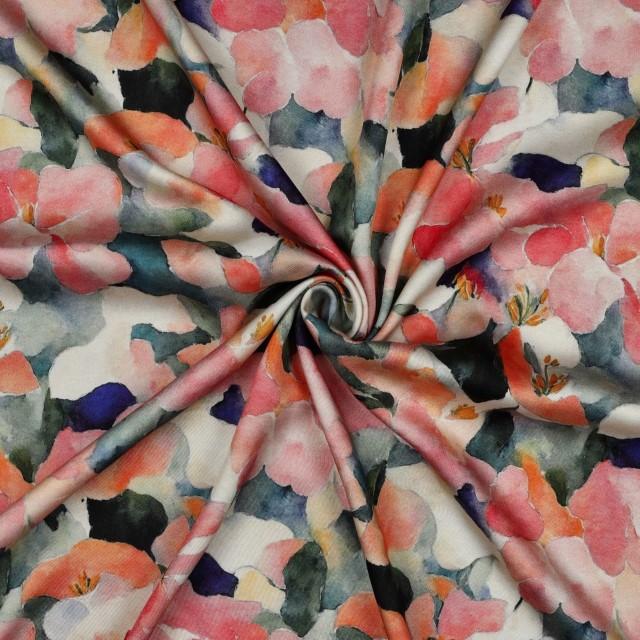 Stoff Viskose Satin Flower Peach - 0