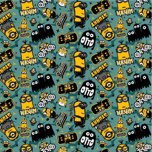 Stoff Baumwoll-Jersey Minions, petrol