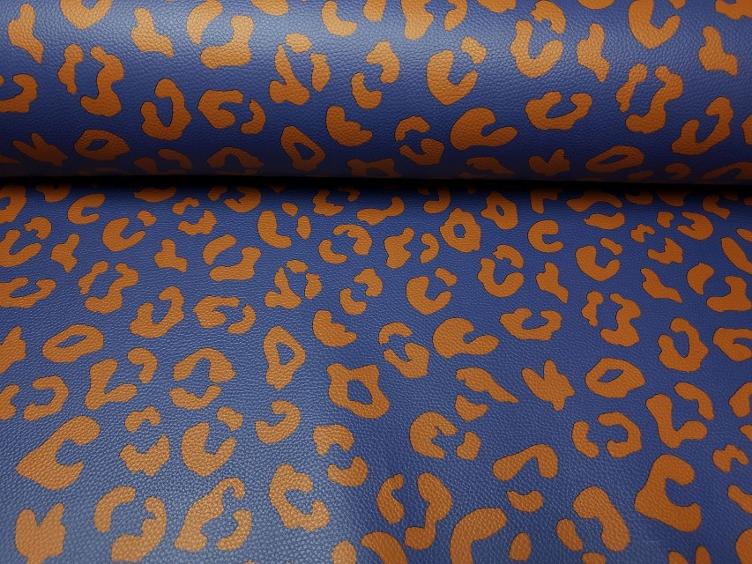 Stoff Kunstleder Happy Leo blau/braun