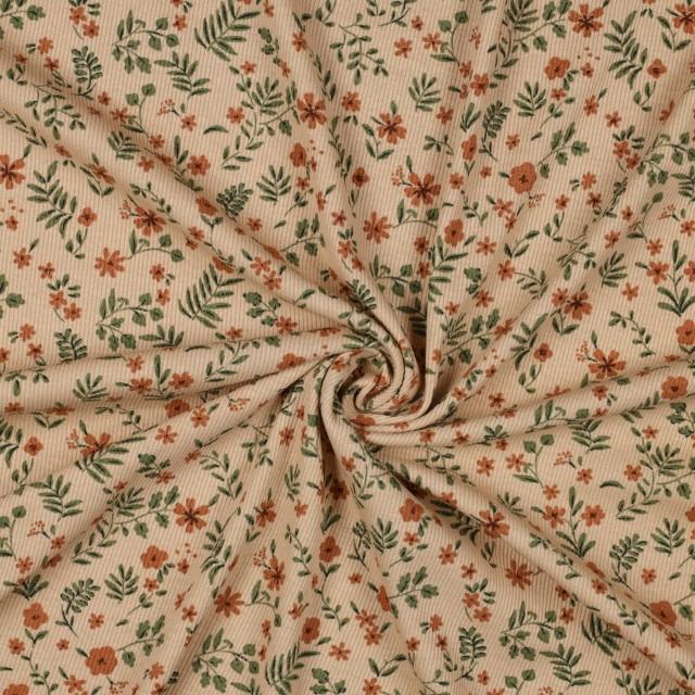 Stoff Rib Jersey Flowers, Soft Apricot - 1