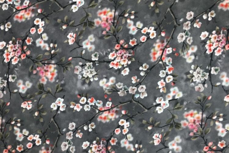 Stoff Viskose Radiance Kirschblüte, Anthracite
