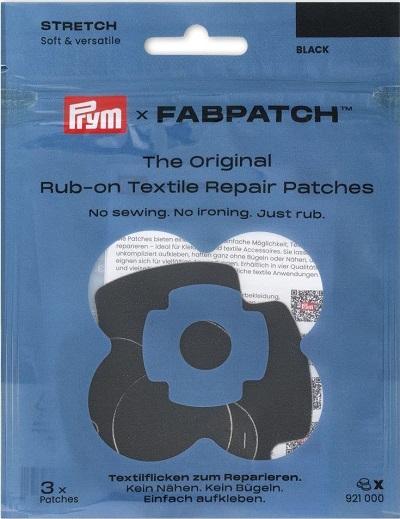 PRYM APPLIKATION RUB-ON PATCH STRETCH, KARTE A 3 STK, IN DREI VERSCHIEDENEN FORMEN. SELBSTKLEBEND, SCHWARZ